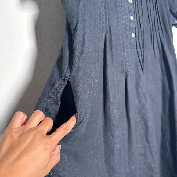 Quince Black Linen Swing Dress Pleated Short Sleeve S - Picture 6 of 9